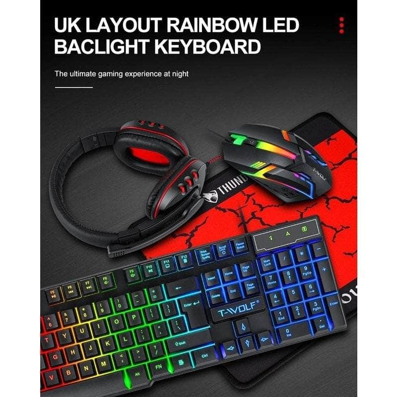 Rgb 4-Pcs Gaming Keyboard/Mouse/Headphone/Mouse Pad Kit Set