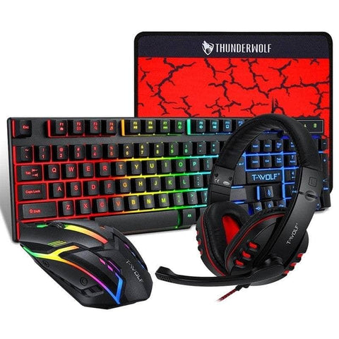 Rgb 4-Pcs Gaming Keyboard/Mouse/Headphone/Mouse Pad Kit Set