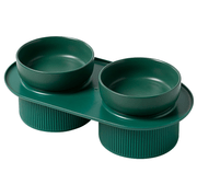 Ribbed Ceramic Double Pet Bowl 3Pc Set Emerald/Pink/White