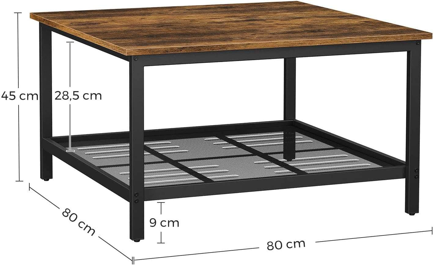 Robust Coffee Table Steel Frame And Mesh Storage Shelf,  Rustic Brown And Black