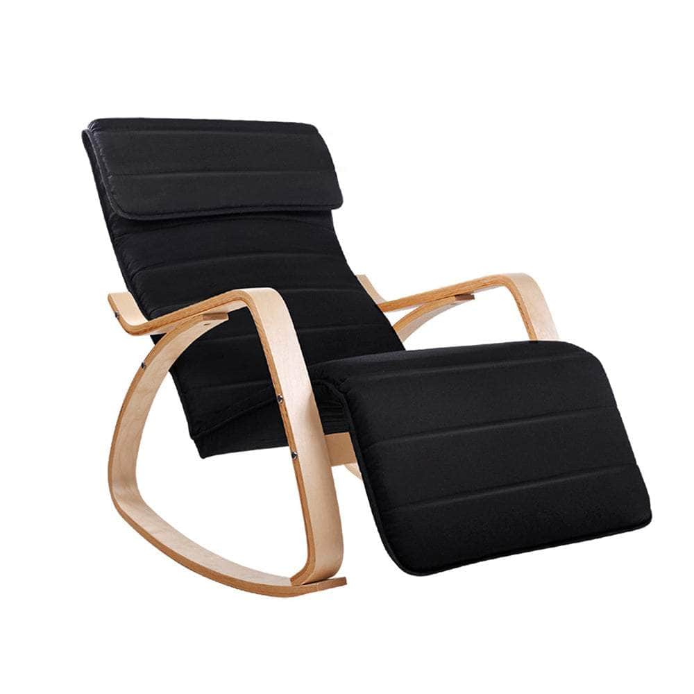 Rocking Armchair Bentwood Frame With Footrest Black Afton