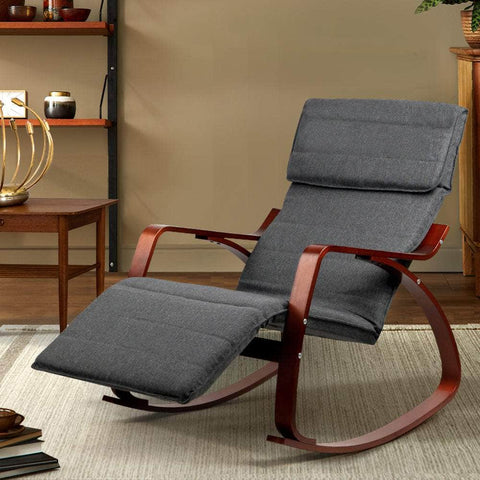 Rocking Armchair Bentwood Frame With Footrest Charcoal Afton