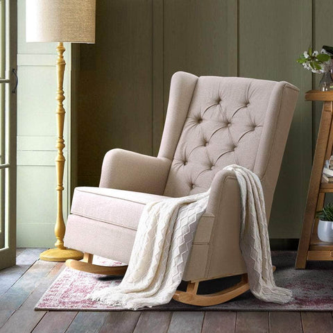 Rocking Chair Armchair Linen Fabric Beige Gaia