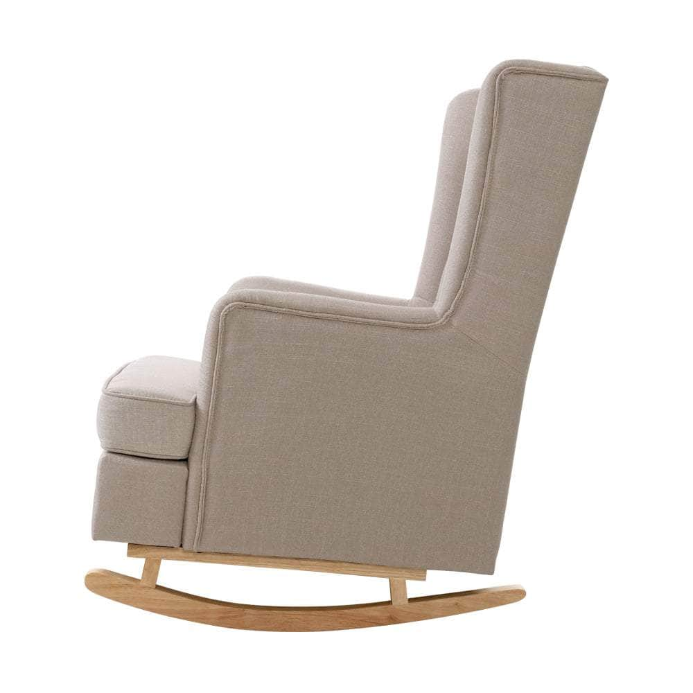 Rocking Chair Armchair Linen Fabric Beige Gaia