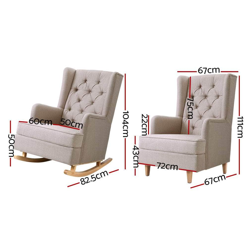 Rocking Chair Armchair Linen Fabric Beige Gaia