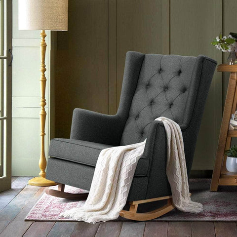 Rocking Chair Armchair Linen Fabric Charcoal Gaia