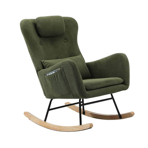 Rocking Chair Velvet With 2 Pillow Green/Grey