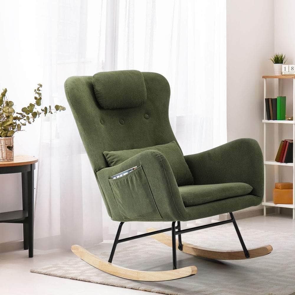 Rocking Chair Velvet With 2 Pillow Green/Grey