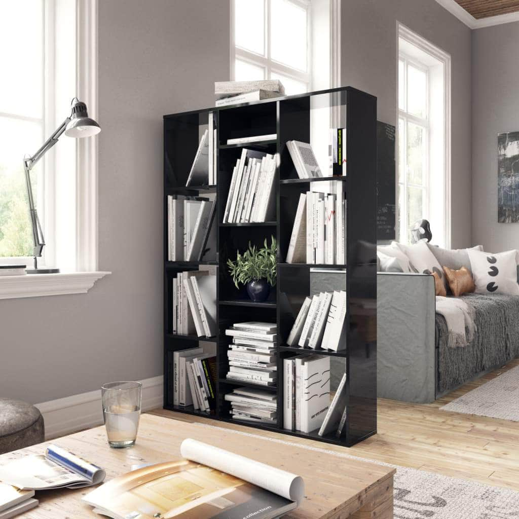 Room Divider/Book Cabinet High Gloss Black Chipboard