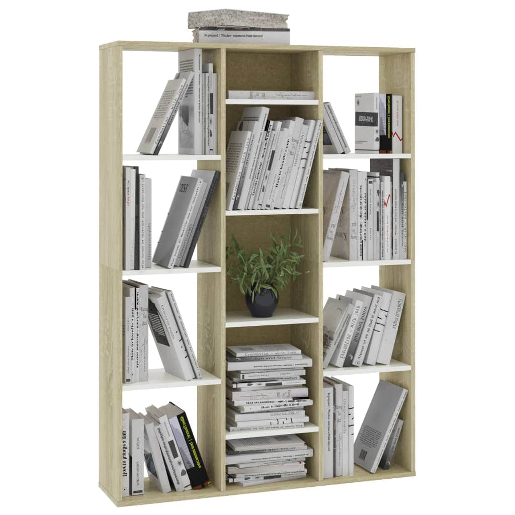 Room Divider/Book Cabinet White and Sonoma Oak Chipboard