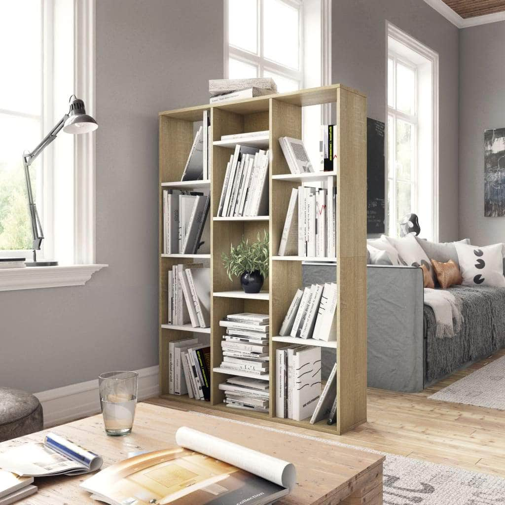 Room Divider/Book Cabinet White and Sonoma Oak Chipboard