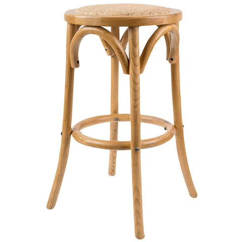 Round Bar Stools Dining Stool Chair Solid Birch Timber Rattan Seat - Oak