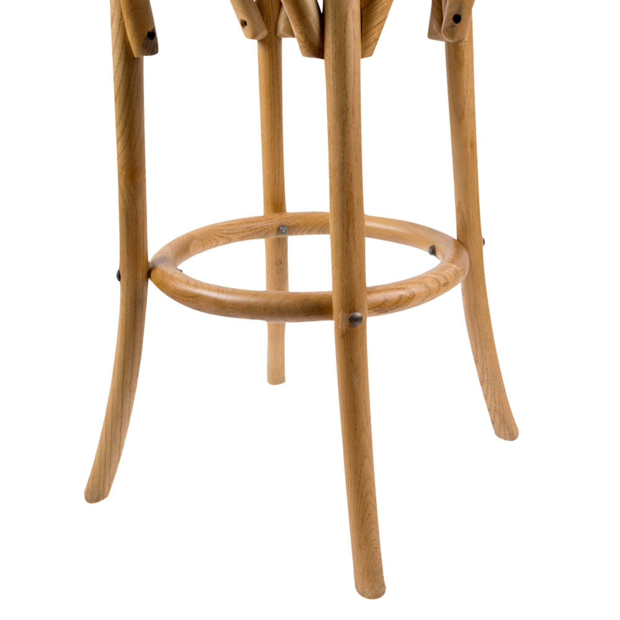 Round Bar Stools Dining Stool Chair Solid Birch Timber Rattan Seat - Oak