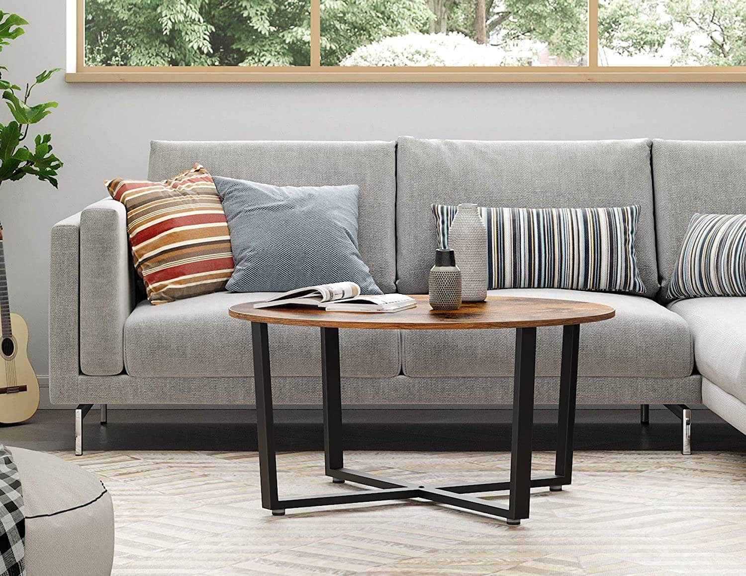 Round Coffee Table Rustic Brown And Black