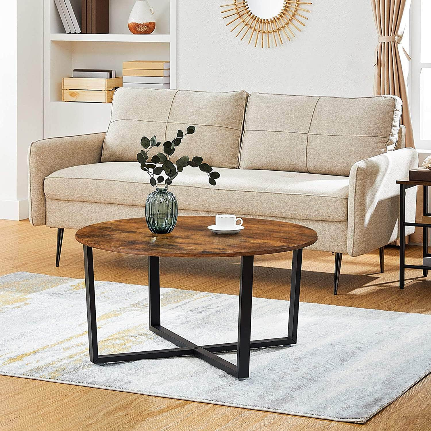 Round Coffee Table Rustic Brown And Black