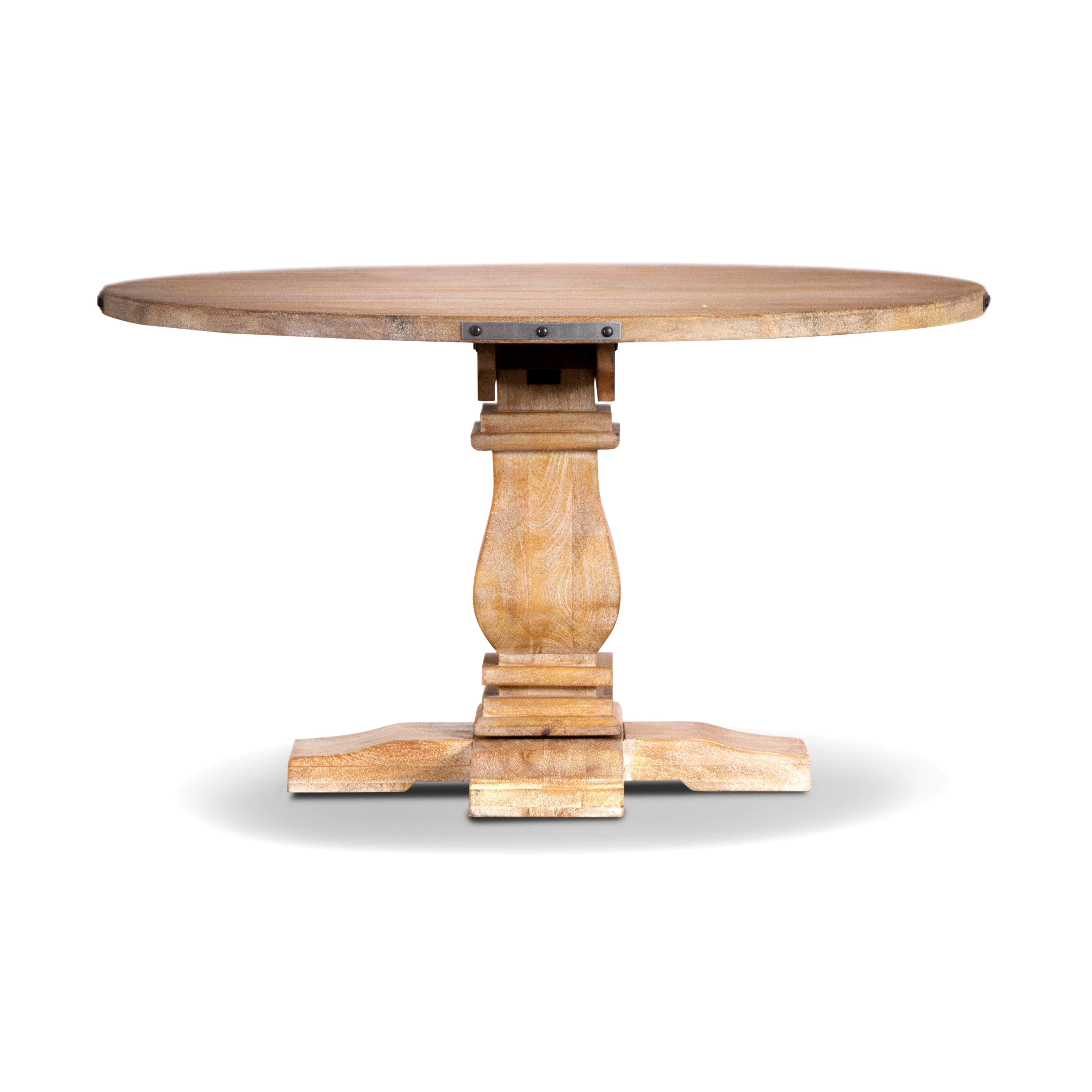 Round Dining Table 135Cm Pedestal Solid Mango Timber Wood - Honey Wash