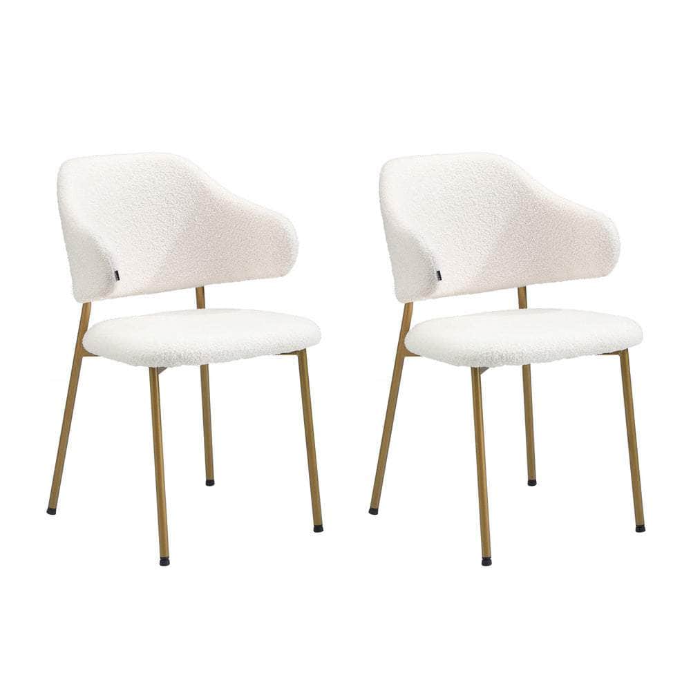 Round Dining Table with Dining Chairs Sherpa Gold&White