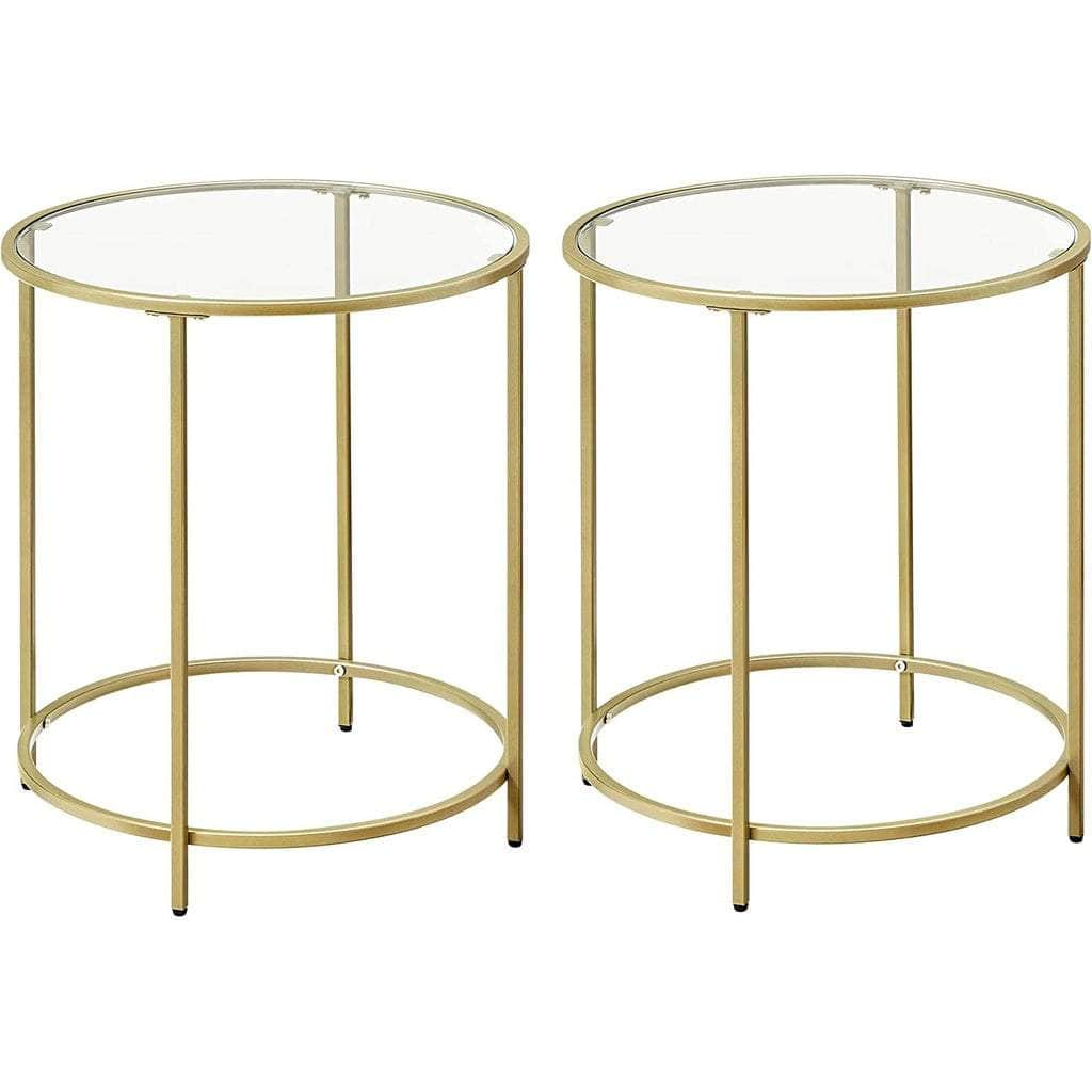 Round Side Tables Set Of 2 Tempered Glass With Steel Frame Gold