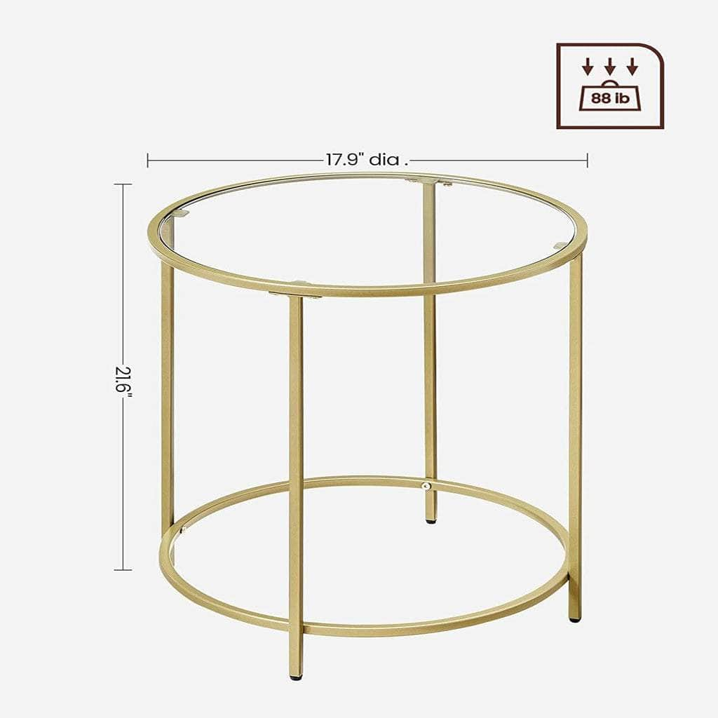 Round Side Tables Set Of 2 Tempered Glass With Steel Frame Gold