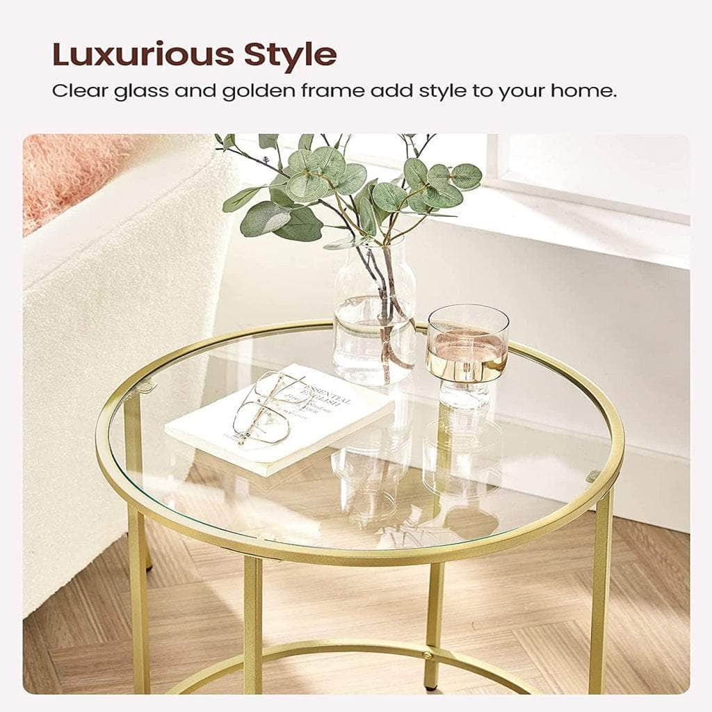 Round Side Tables Set Of 2 Tempered Glass With Steel Frame Gold