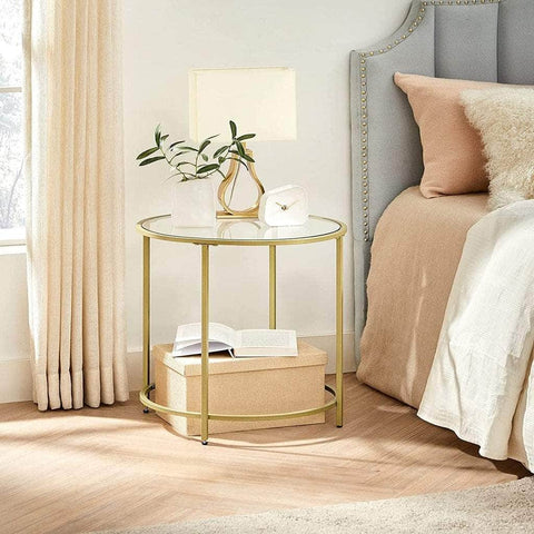 Round Side Tables Set Of 2 Tempered Glass With Steel Frame Gold