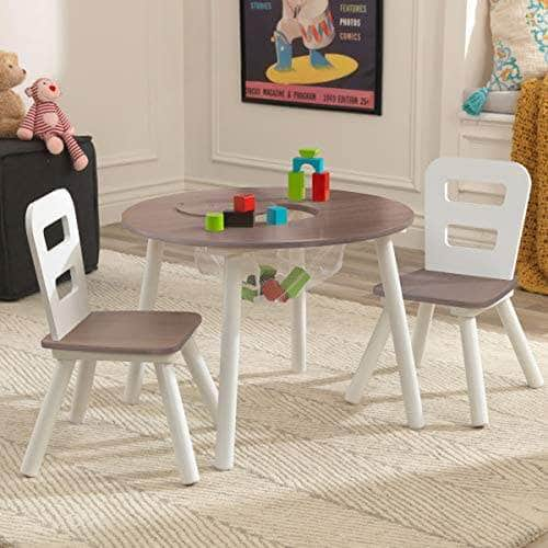 Round Table And 2 Chair Set For Children (Grey)