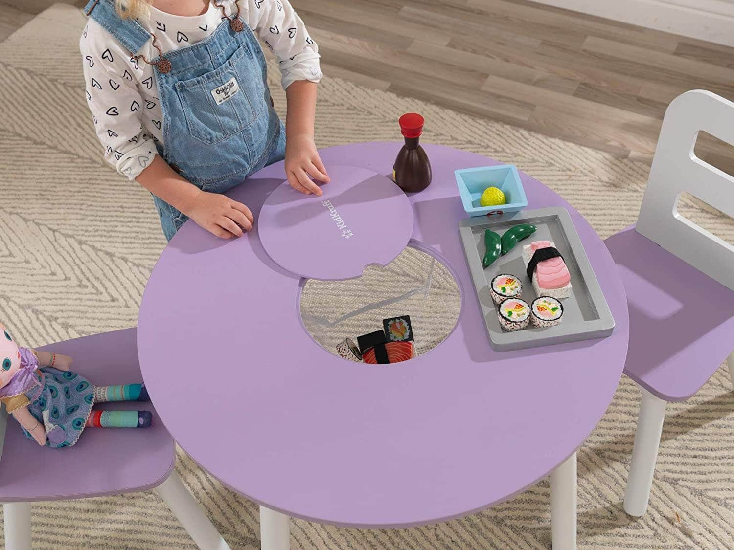 Round Table And 2 Chair Set For Children (Lavender)