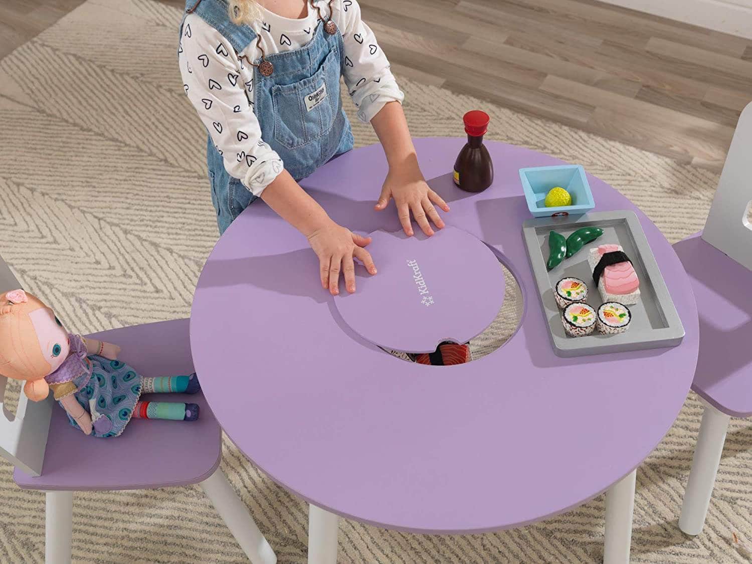 Round Table And 2 Chair Set For Children (Lavender)