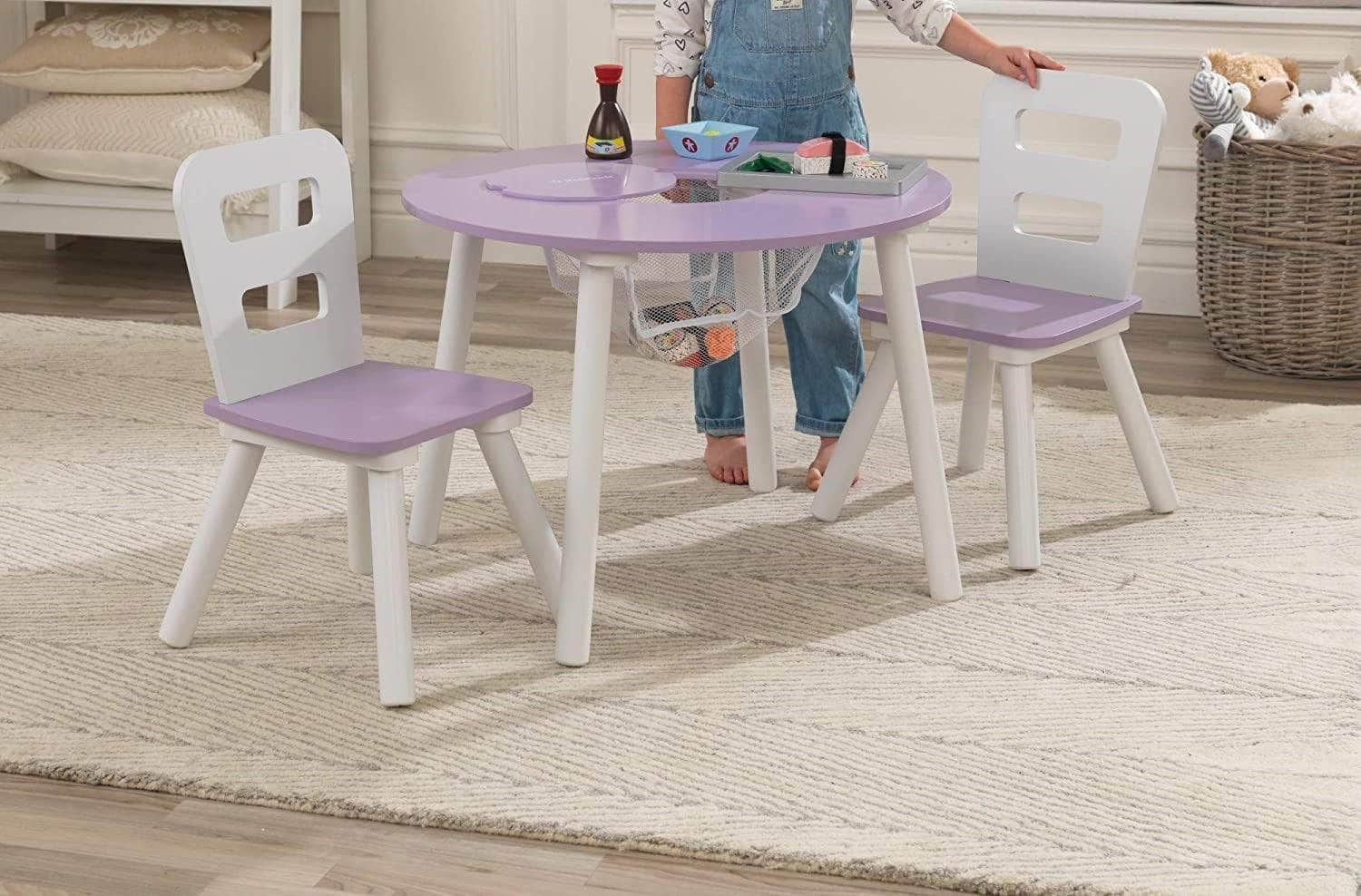 Round Table And 2 Chair Set For Children (Lavender)