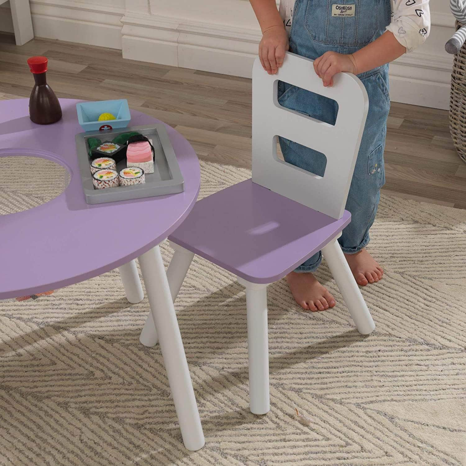 Round Table And 2 Chair Set For Children (Lavender)