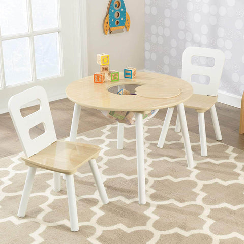 Round Table And 2 Chair Set For Children (White Natural)