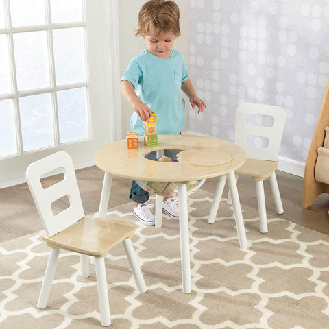 Round Table And 2 Chair Set For Children (White Natural)