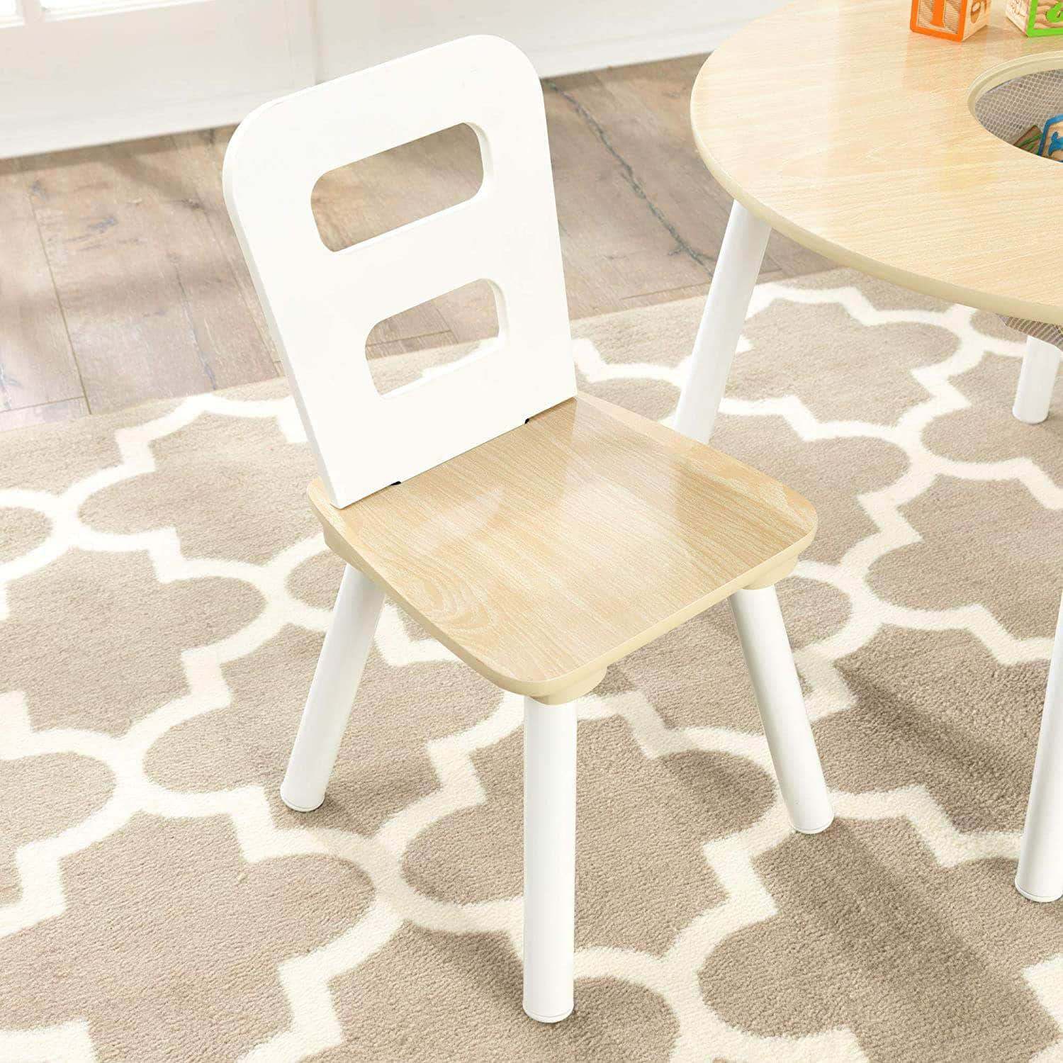 Round Table And 2 Chair Set For Children (White Natural)