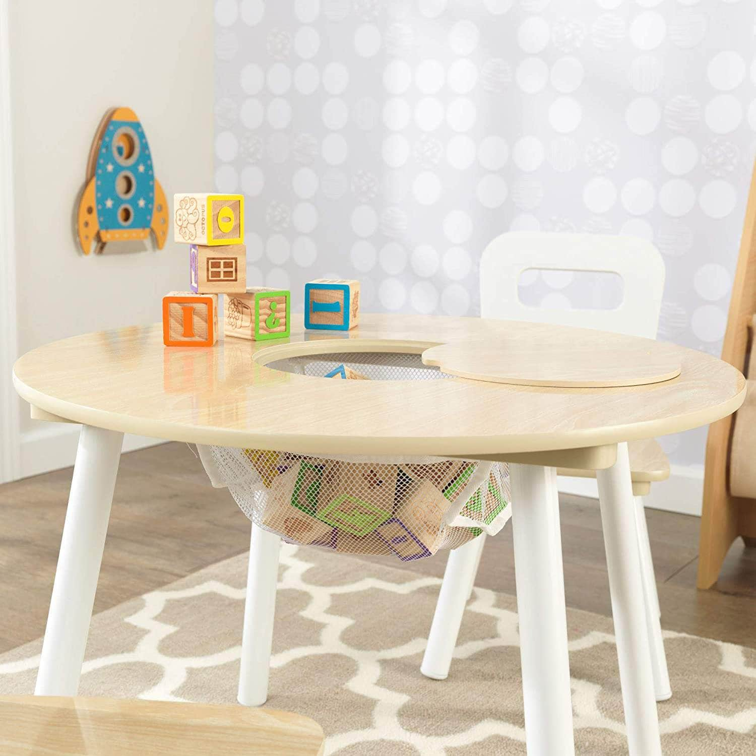 Round Table And 2 Chair Set For Children (White Natural)