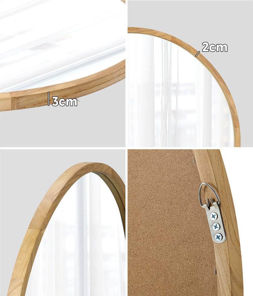 Round Wall Mounted Mirror with Wood Frame