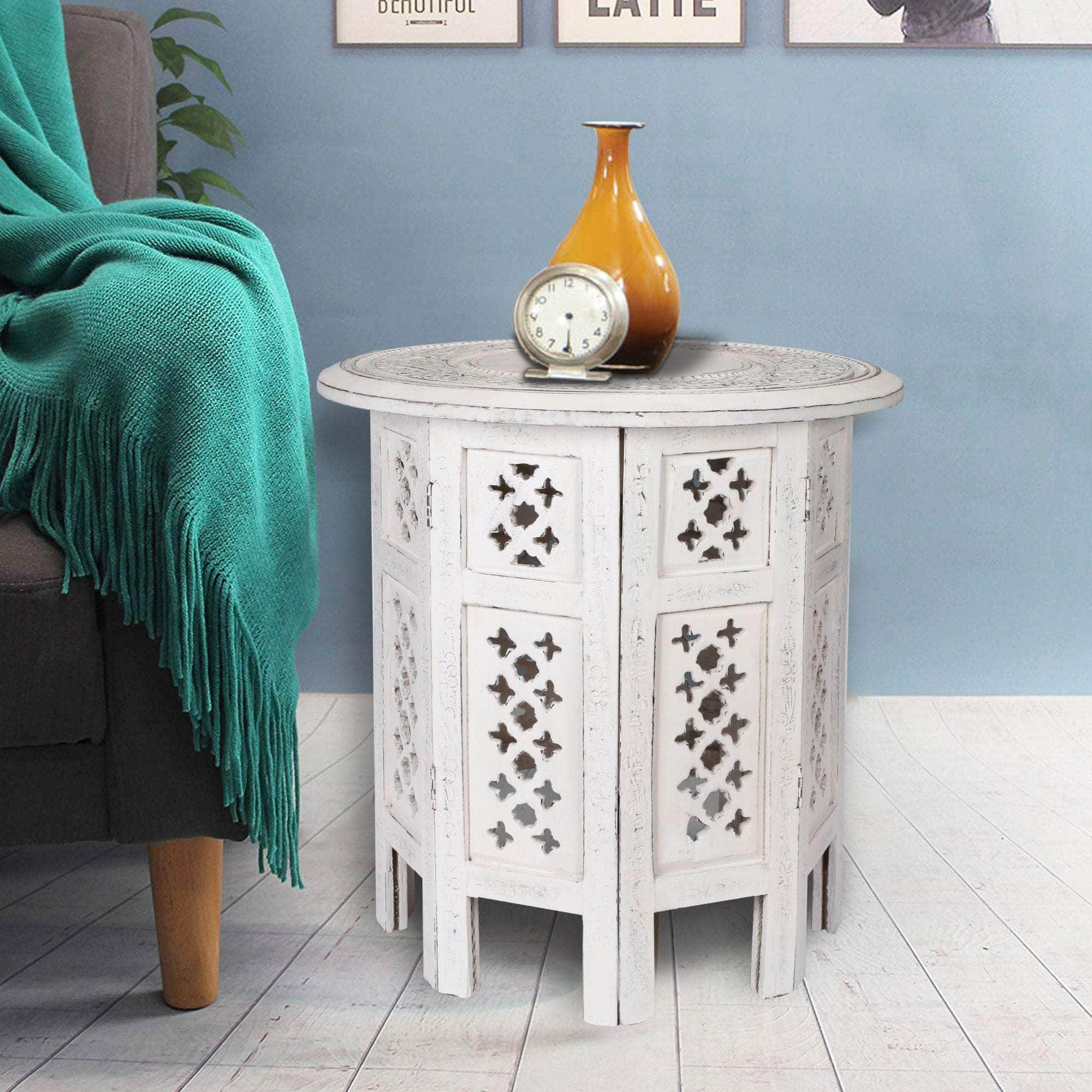 Rubber Wood Timber Round 45Cm Side Table - White