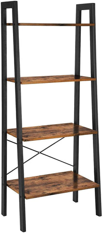 Rustic Brown And Black Steel Metal Frame 4 Tier Bookshelf