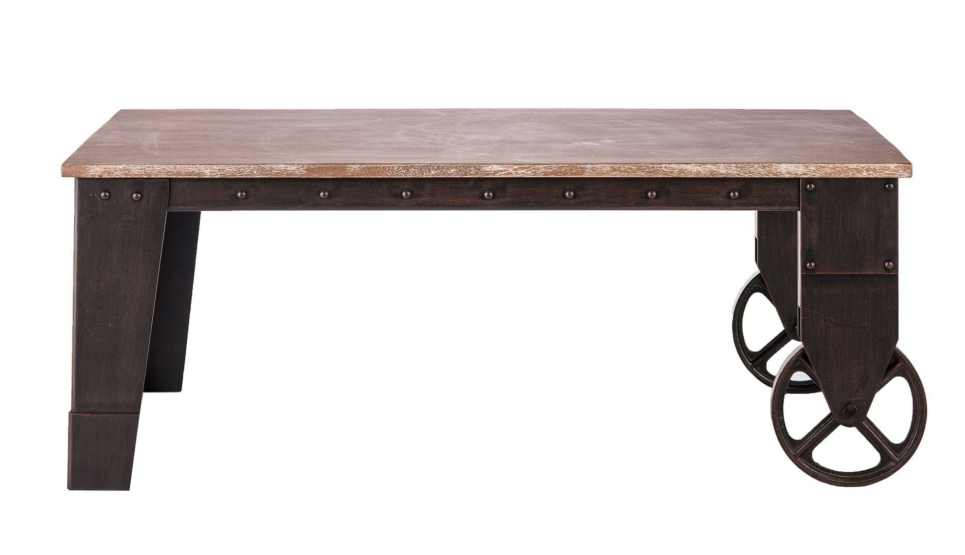 Rustic Industrial Wood Coffee Table with Wheels for Modern Living Spaces