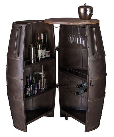 Rustic Iron Barrel-Shaped Wine Rack with Rolling Casters