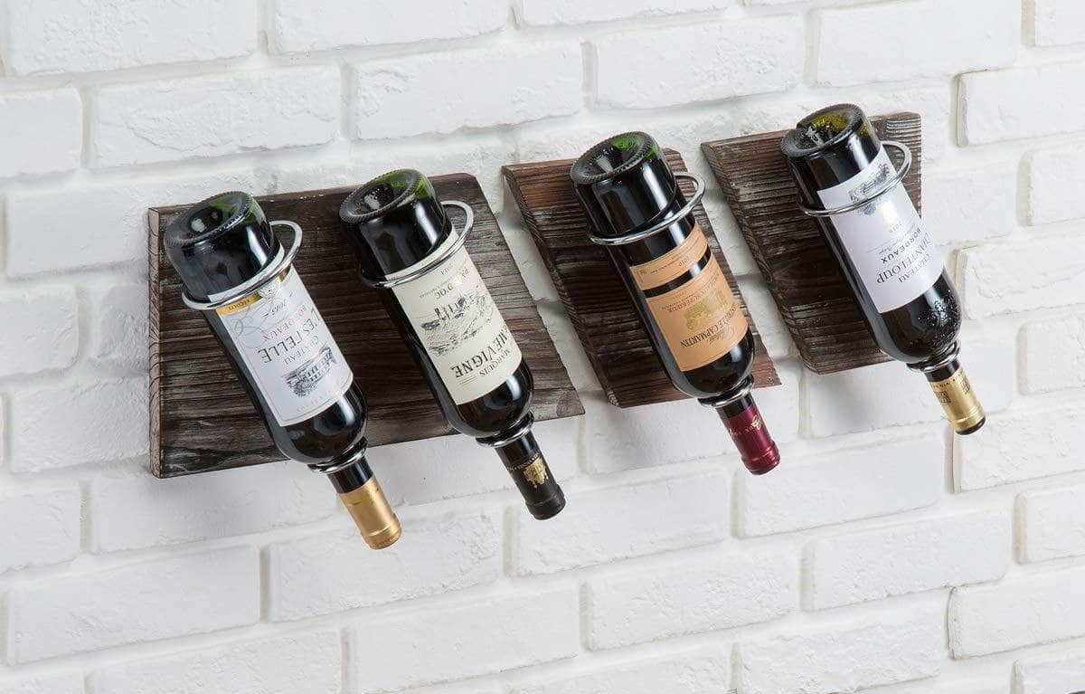 Rustic Wood And Metal Wine Rack Set For 4 Bottles (Home Bar & Kitchen)