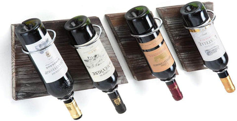 Rustic Wood And Metal Wine Rack Set For 4 Bottles (Home Bar & Kitchen)