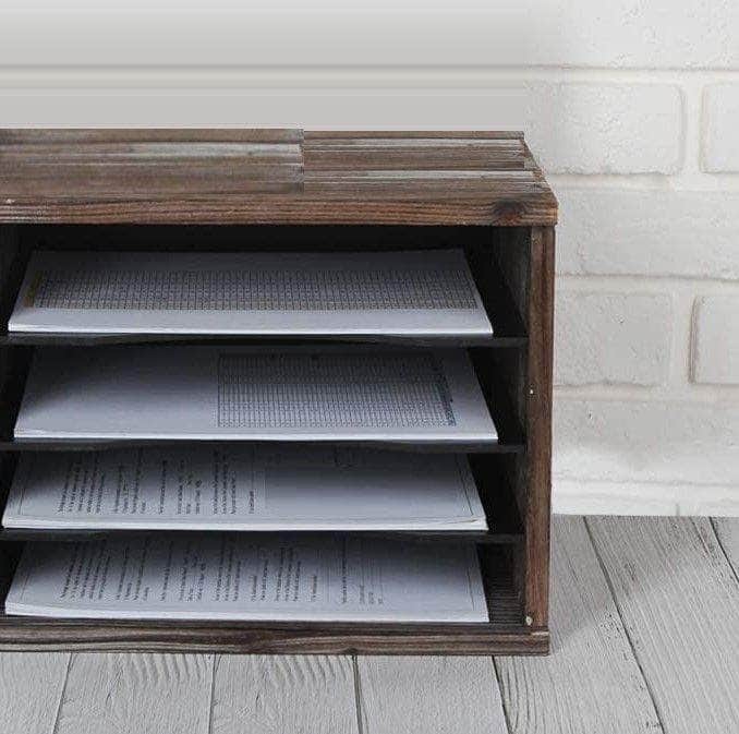 Rustic Wood Desk Organizer With 4 Compartments For Home And Office