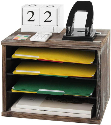 Rustic Wood Desk Organizer With 4 Compartments For Home And Office