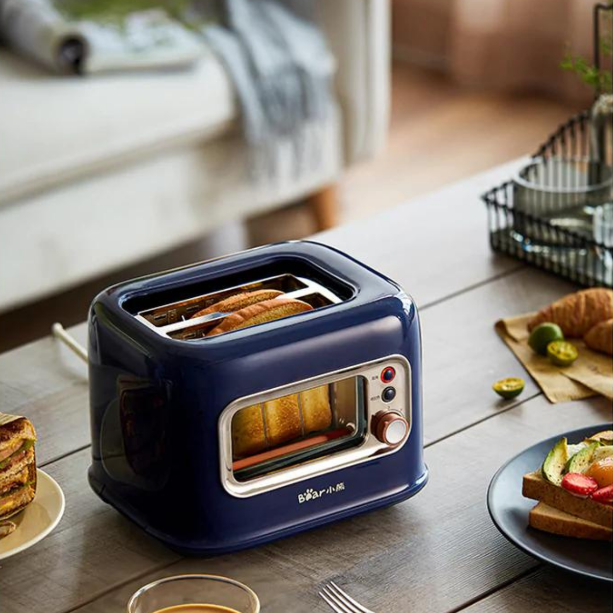 BEAR Double Slots Bread Toaster With Glass Window