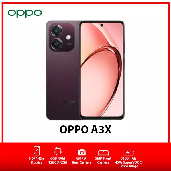 New OPPO A3x Global Version Dual SIM Unlocked 6GB 128GB Android Blue,Red