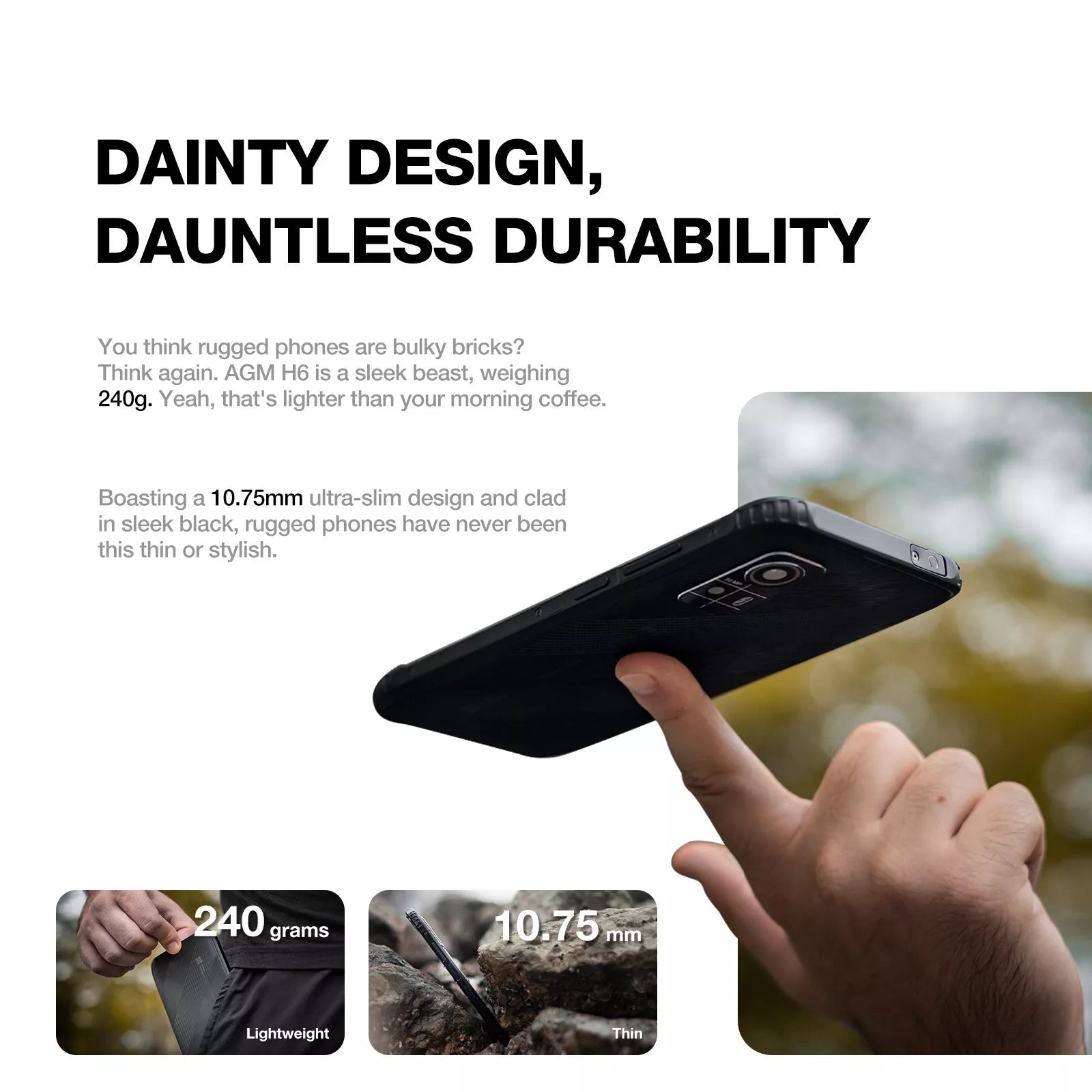 New AGM H6 6.56” Ultra-Thin Rugged Android 13 8GB 256GB NFC