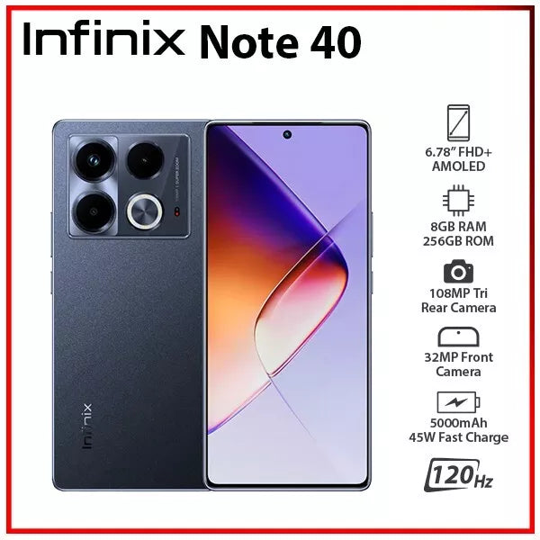 New Unlocked Infinix Note 40 8GB 256GB Black Dual SIM AU