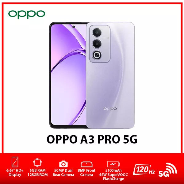 New OPPO A3 Pro 5G Unlocked Dual SIM 6GB 128GB Android Purple