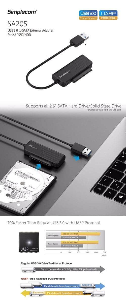 Sa205 Compact Usb 3.0 To Sata Adapter Cable Converter For 2.5" Ssd/Hdd