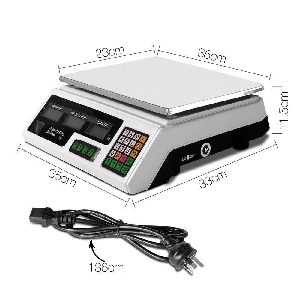 Scales Digital Kitchen 40Kg Weighing Scales Platform Scales Lcd White